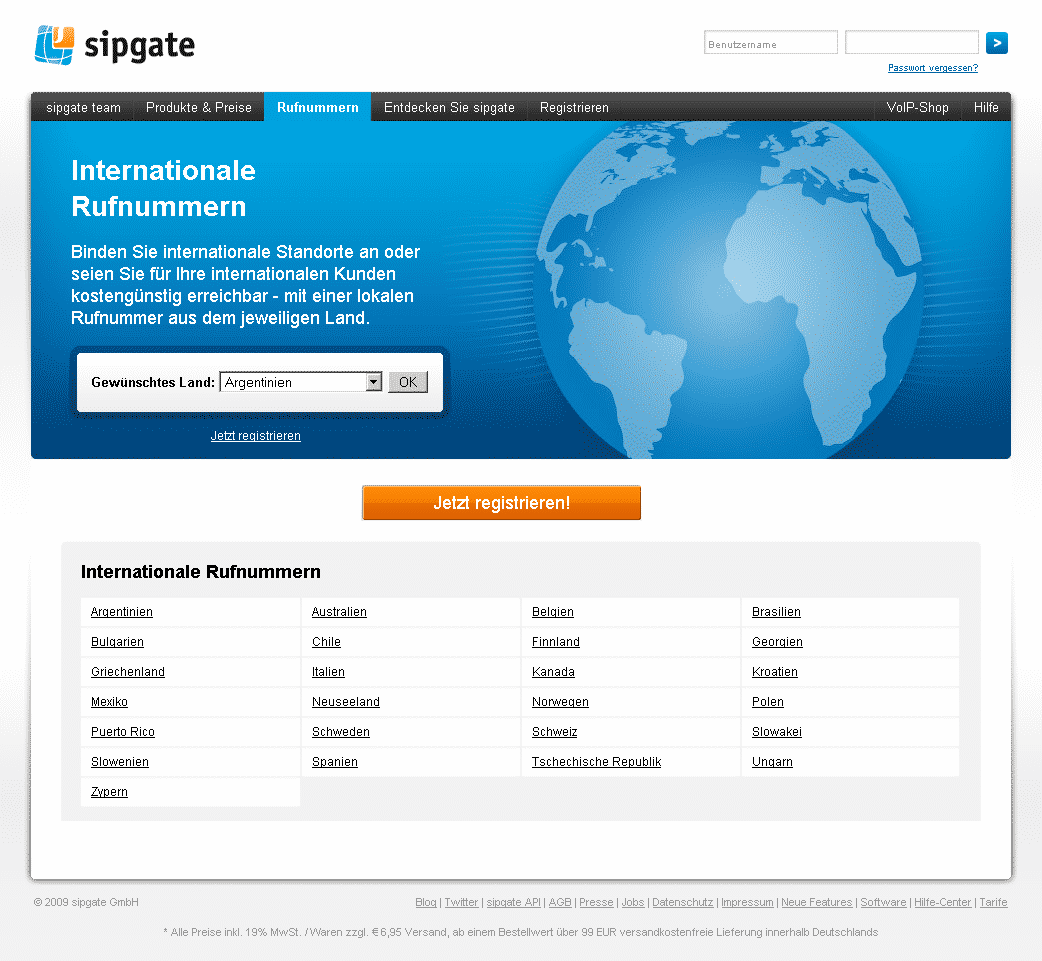 Internationale Rufnummern