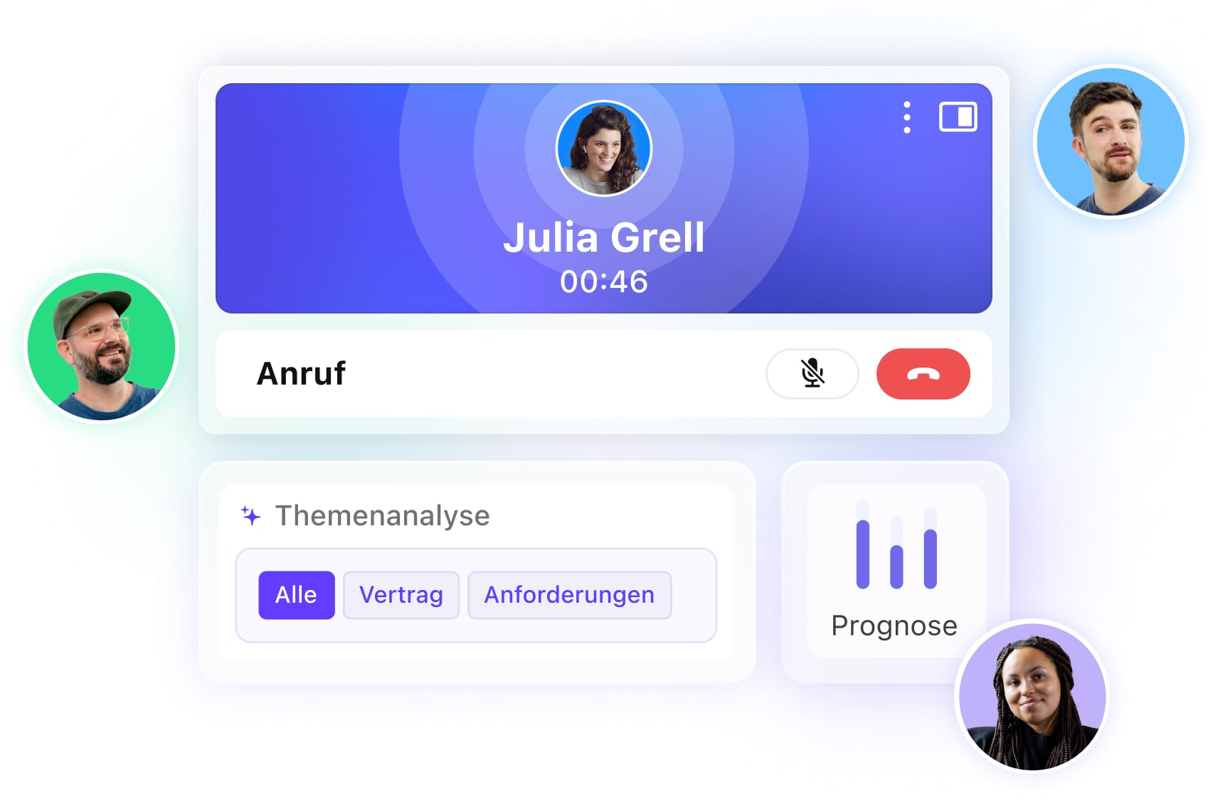 Ein Anruf im Interface der sipgate App CLINQ wird dargestellt.