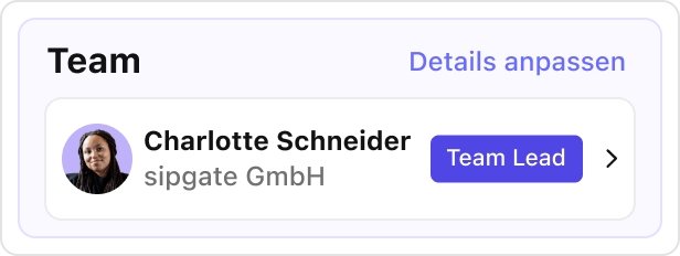Im Interface der sipgate App CLINQ wird die Rolle des Team Leads angezeigt.