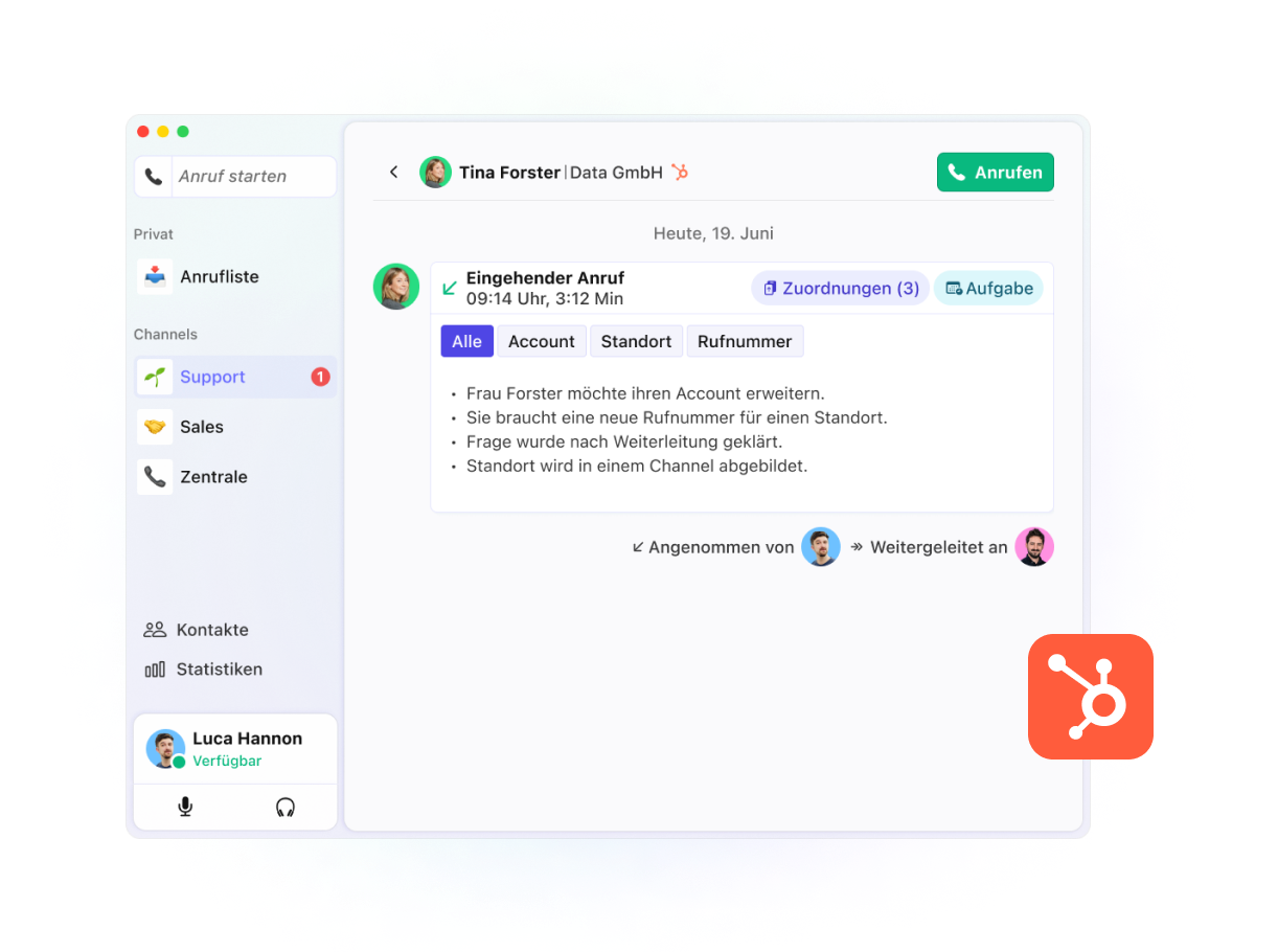 Aktiver Anruf mit Call Logging