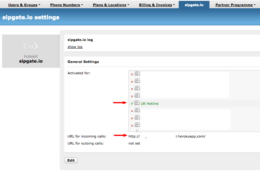 sipgate.io settings in team