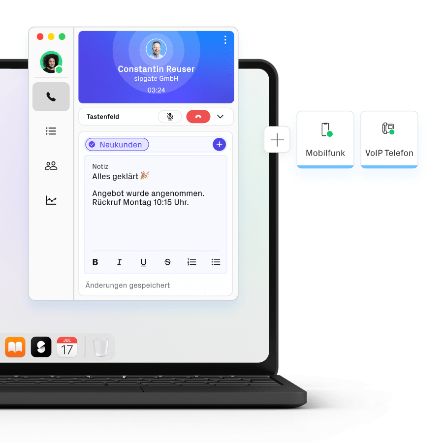 Laptop, App Screen und Geräte-Optionen